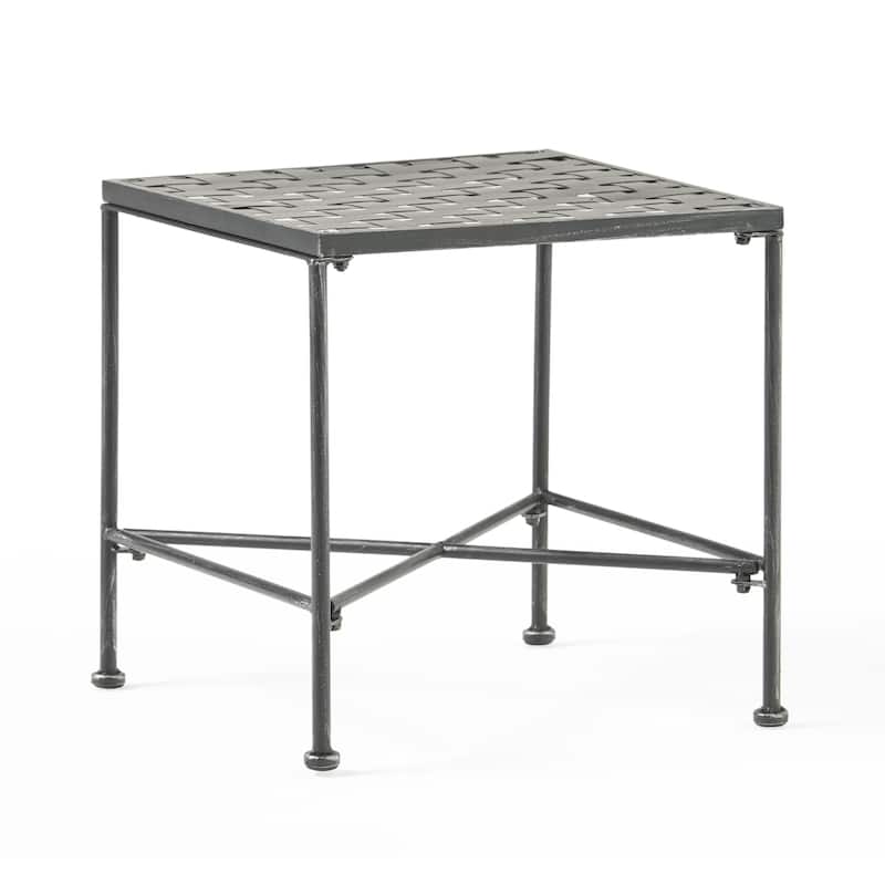 Lucia Side End Table, Black, Silver Outdoor Iron Frame, Square 18 Inch