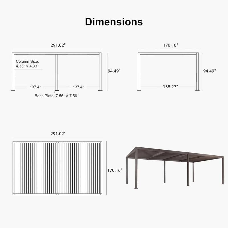 PURPLE LEAF Louvered Pergola with Solar Lights Hardtop Gazebo for Patio