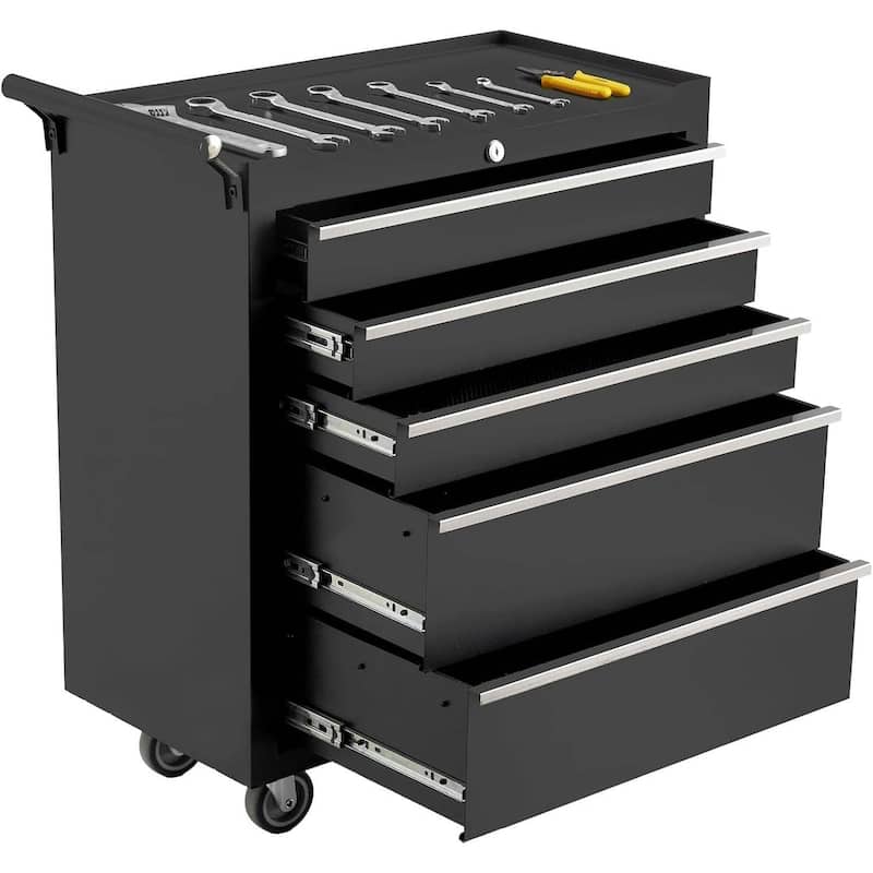 26-Inch 5-Drawer Rolling Tool Chest with Lockable Wheels - N/A