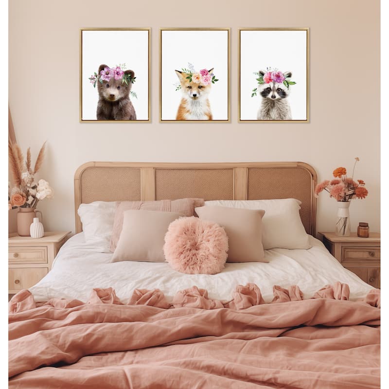 Kate and Laurel Sylvie Flower Crown Animal Framed Canvas by Amy Peterson