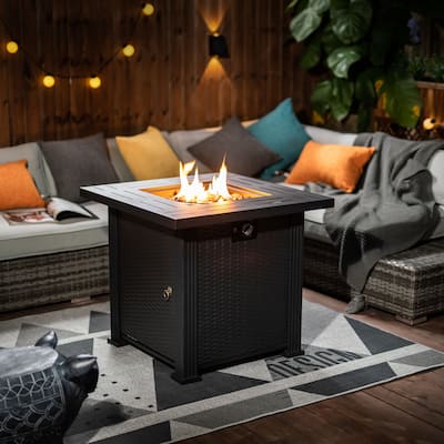 GDFStudio - Everett 28" Square Steel Outdoor Fire Pit Table with 40,000 BTU Burner & Lid