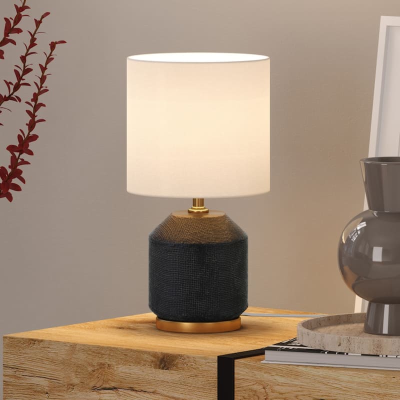 Ceramic Cylinder Table Lamp with Drum Shade for Living Room Decor - 5.5"W x 5.5"D x 15.13"H