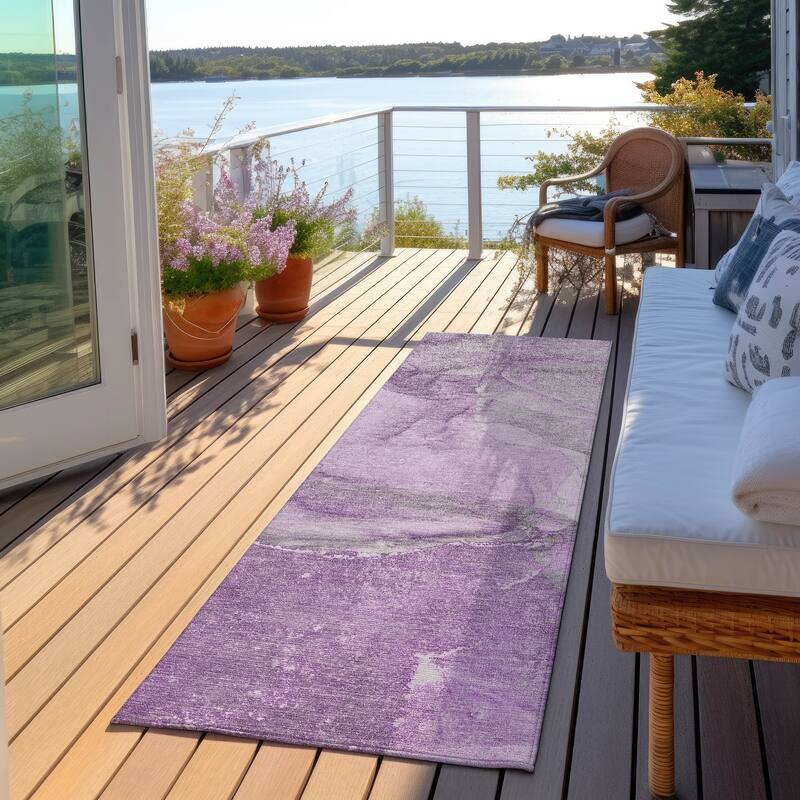 Machine Washable Indoor/ Outdoor Abstract Chantille Rug