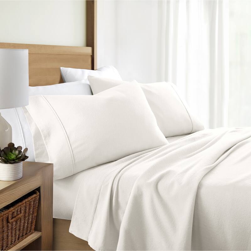 Becky Cameron 4 Piece Solid Cotton Brushed Flannel Deep Pocket Sheet Set