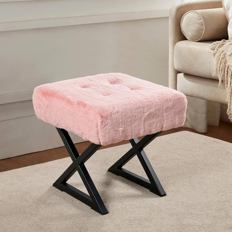 FauxFur Ottoman Vanity Stool 19"X19"X19".