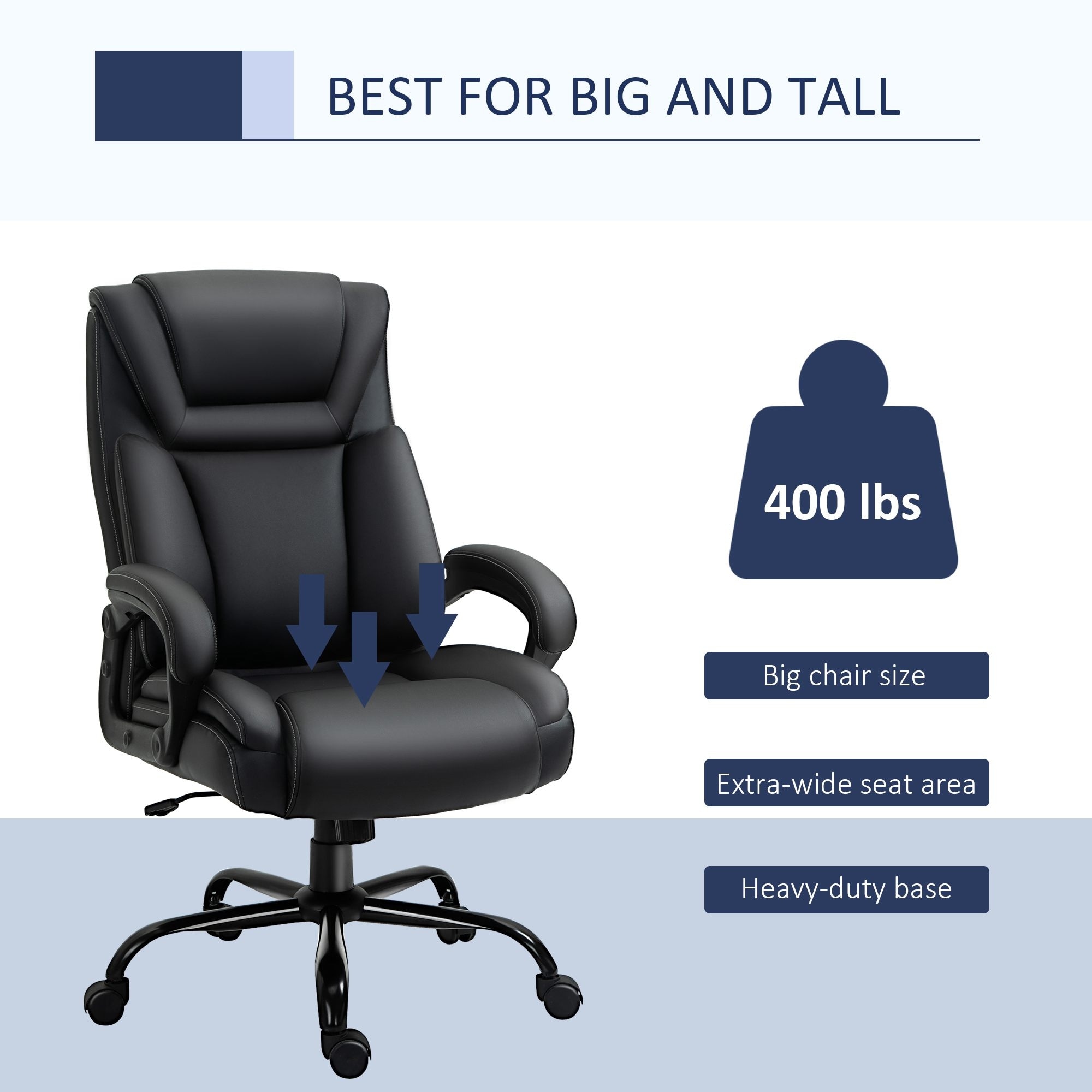 Heavy Duty Big and Tall Office Chair with Adjustable Lumbar Support, 400  LBS Executive Office Chair for Heavy People with Wide Seat, High Back Pu  Leather Computer Chair 
