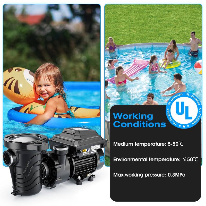 iLiving ILG8PP130-VS Variable Speed Above Ground Swimming Pool Pump, 1.3HP