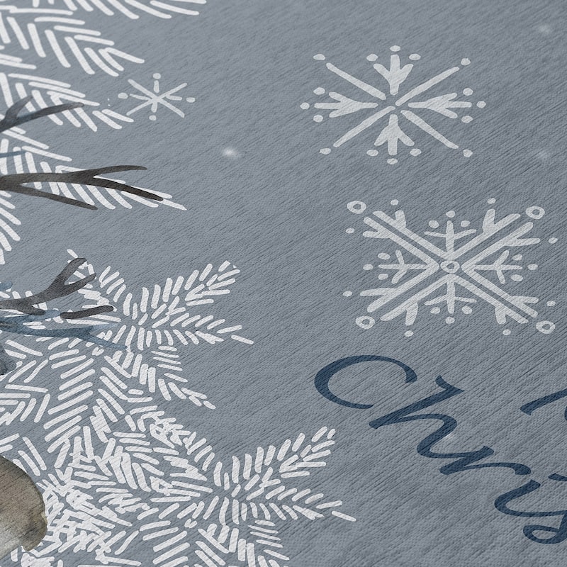Indoor/ Outdoor Cozy Winter Gray Washable Reindeer Snowflakes Rug