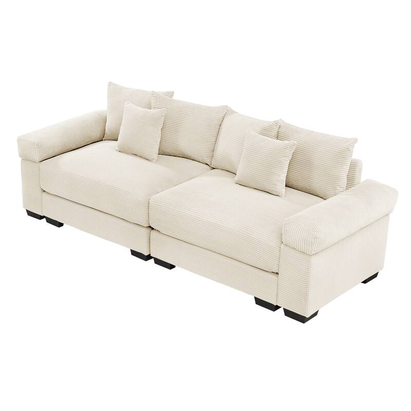 92" Oversized Corduroy Couch for Living Room, Upholstered Loveseat Sofa with Wide Armrests and Throw Pillows for Apartment