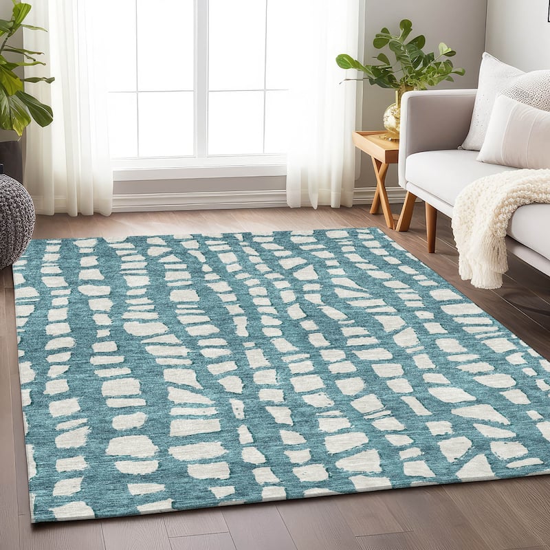 Premium Washable Super Soft Contemporary Cobble Mayfield Rug - Teal - 8' x 10'