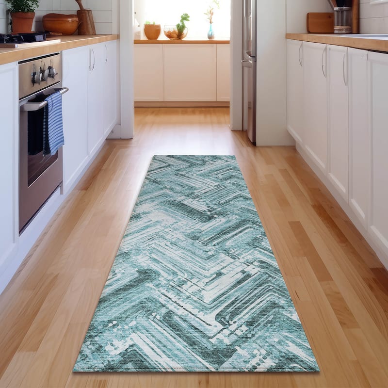Premium Washable Super Soft Blurred Chevron Mayfield Rug - Teal - 2' 3" x 7' 6" - Runner