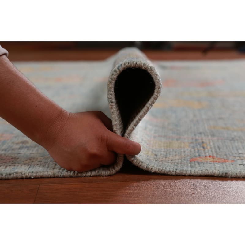 Hand Knotted Oriental 100% Wool Carpet Transitional All-Over Navy Blue & Blues Oushak Area Rug - 9' 11'' X 7' 10''