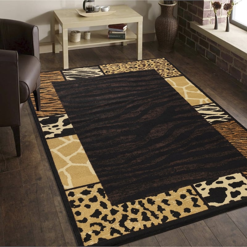 Black 7 ft. 10 in. x 10 ft. 3 in. Animal Print Luxury Area Rug, 0.43 Pile Height – Sophisticated Warmth for Any Room