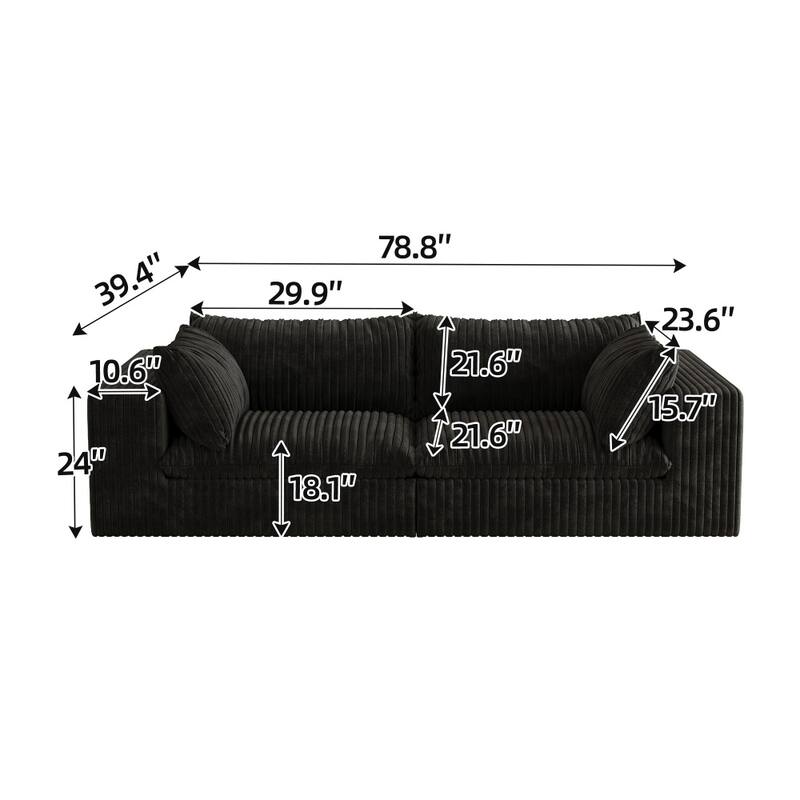 39.8" 2-Seat Corduroy Fabric Sofa with Deep Seat Couches and Double-layer Design
