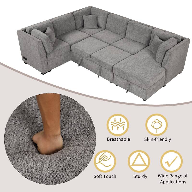 MERAX Sectional Sofa Pull out Sofa Bed with Storage Chaise