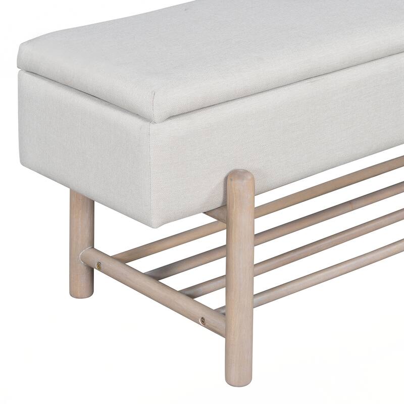 Farmhouse Upholstered Storage Bench with Hidden Compartment, Modern Entryway Bench for Living Room, Entryway