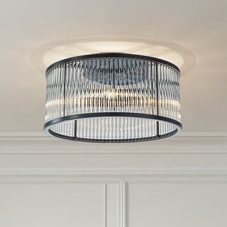 Modern Glam Black / Antique Bronze 4/10-Light Glass Drum Flush Mount Contemporary Ceiling Light For Living Room Entryway