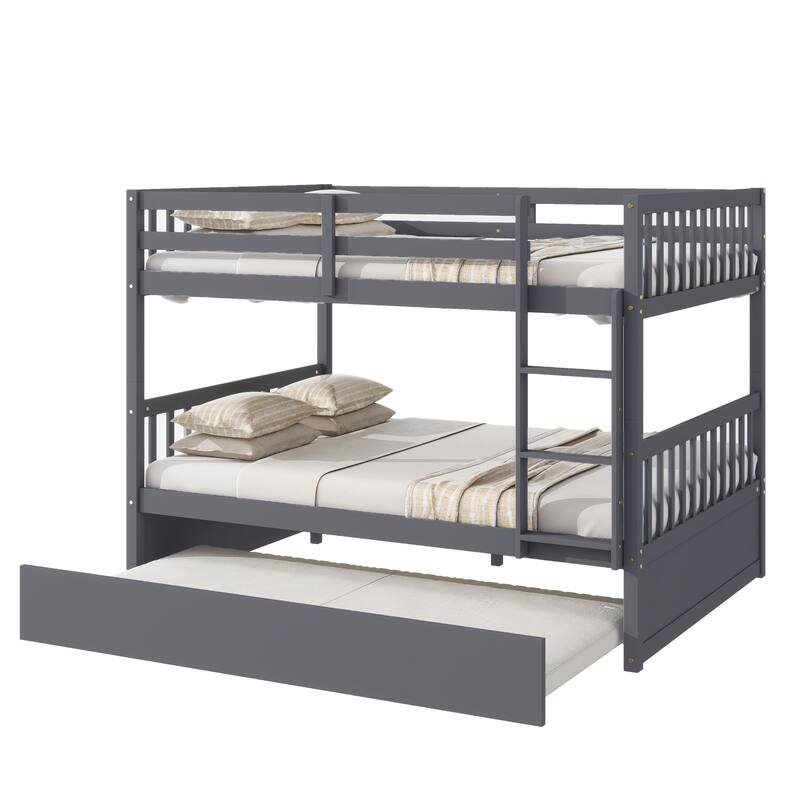 Full Over Full with Trundle, Convertible to 2 Full Platform Beds,Bunk Bed with Ladder and Safety Guardrails