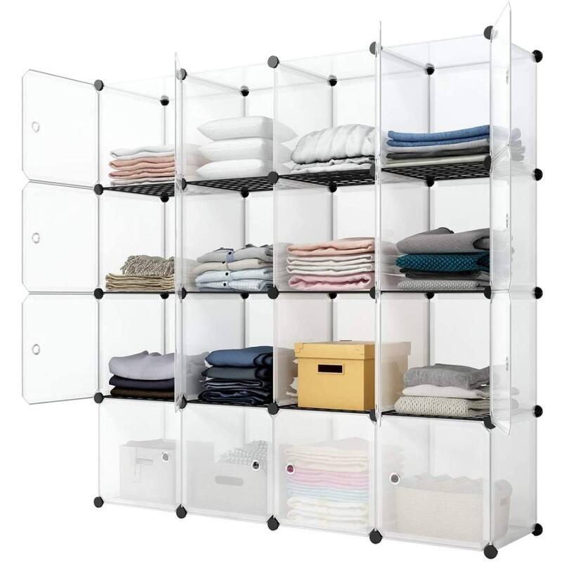 DIY Metal/ PP Modular 4-tier Cube Storage Organizer Shelf - 16-Cube