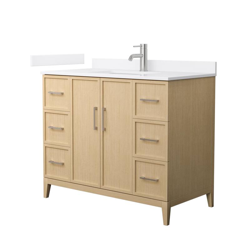 Wyndham Collection WCH717142S-VCA-UNSMXX Elan 42" Free Standing Single - White Oak / White Cultured Marble Top / Brushed - Oak Finish