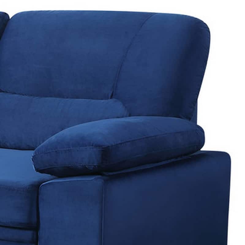 Exie 98 Inch 2 Piece Sectional Sofa, Pull Out Bed, Storage, Blue Velvet