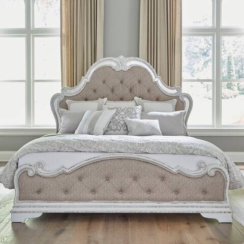 Magnolia Manor Antique White Weathered Bark King Opt Uph Bed