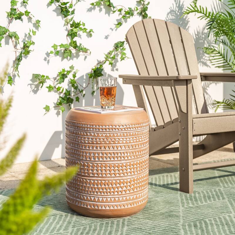 Glitzhome 18"H Modern MGO Faux Drum Garden Stool Plant Stand Accent Table