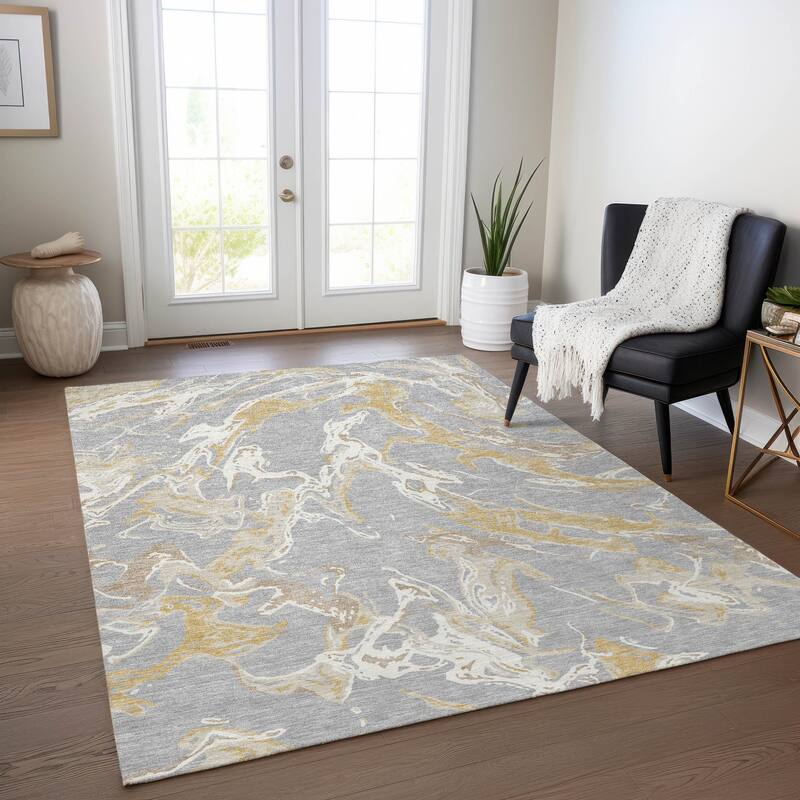 Machine Washable Indoor/ Outdoor Modern Wave Chantille Rug - Gray - 8' x 10'