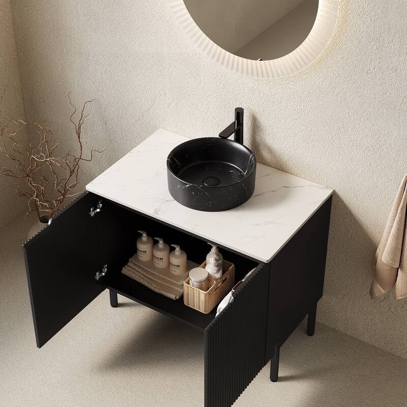 30" Freestanding Bathroom Vanity with Vessel Round Basin