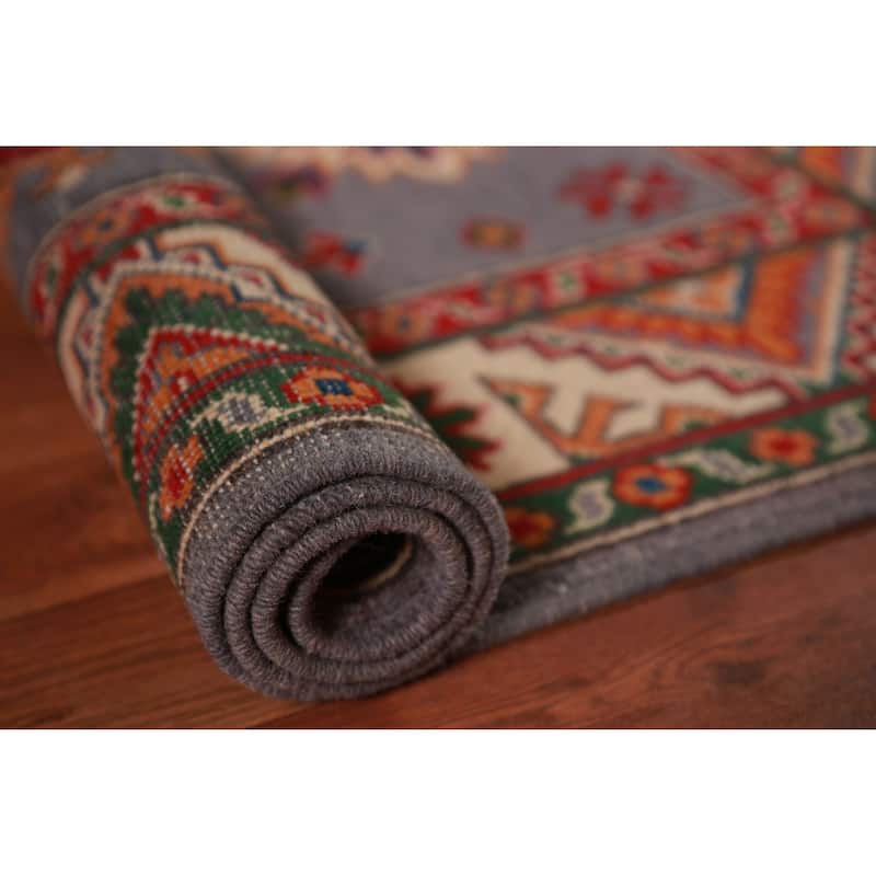 Gray Kazak Foyer Rug Oriental Handmade Wool Carpet - 2'9"x 4'1"