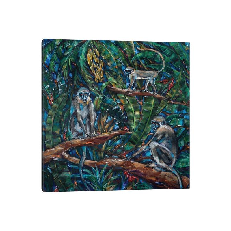 iCanvas "Three Green Monkeys" by Linda Olsen Canvas Print