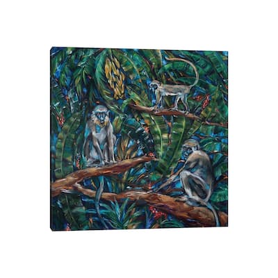 iCanvas "Three Green Monkeys" by Linda Olsen Canvas Print