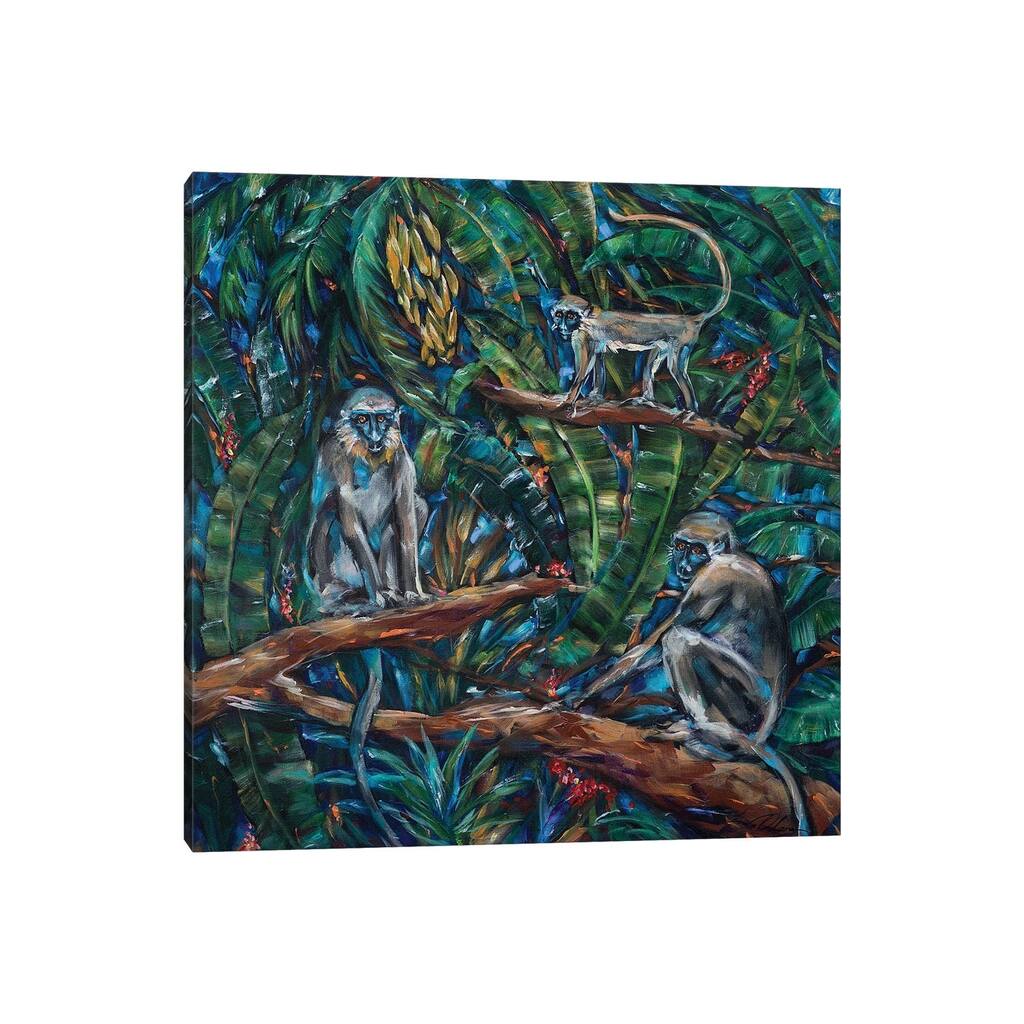 iCanvas "Three Green Monkeys" by Linda Olsen Canvas Print