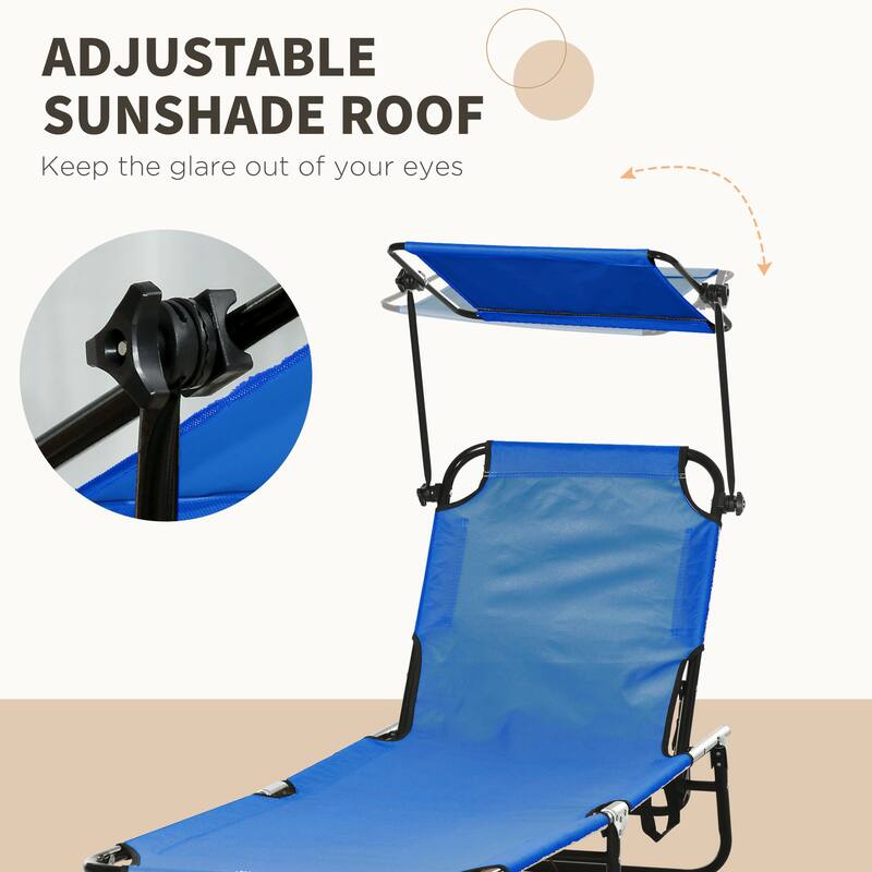 Outsunny Folding Chaise Lounge Pool Chairs, Set of 2 Outdoor Sun Tanning Chairs with Sunshade Face Guard