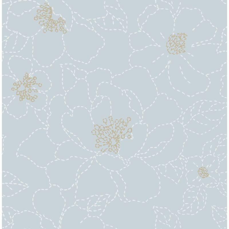A-Street Prints Gardena Sky Blue Embroidered Floral Wallpaper