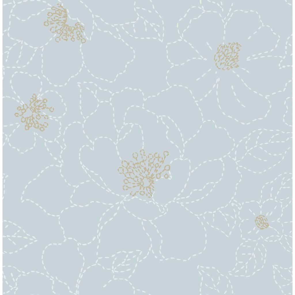 A-Street Prints Gardena Sky Blue Embroidered Floral Wallpaper