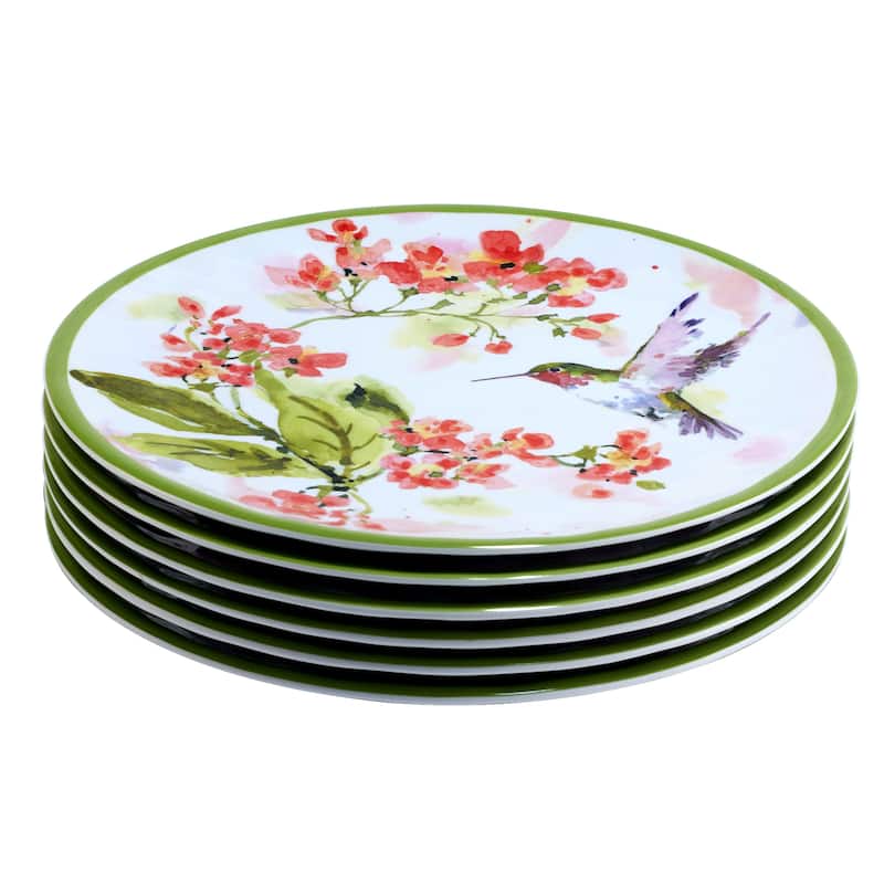 Certified International Hummingbirds Melamine 9" Salad/Dessert Plates, Set of 6 - 9" Diameter x 1"