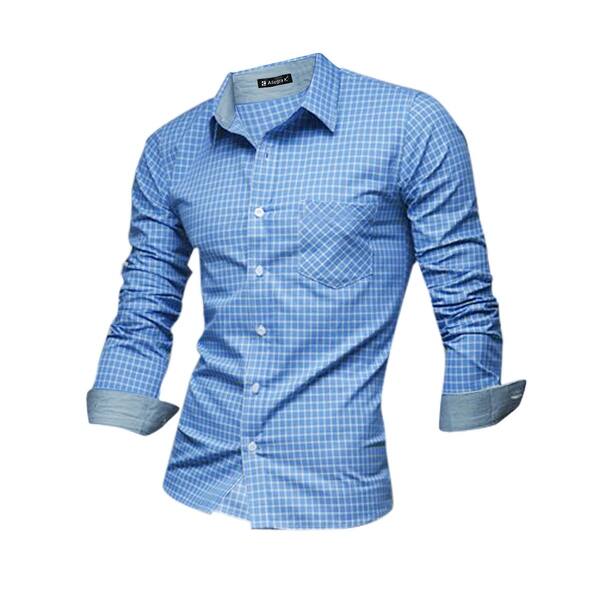 Shop Men Casual Pocket Plaid Slim Fit Long Sleeve Button Down