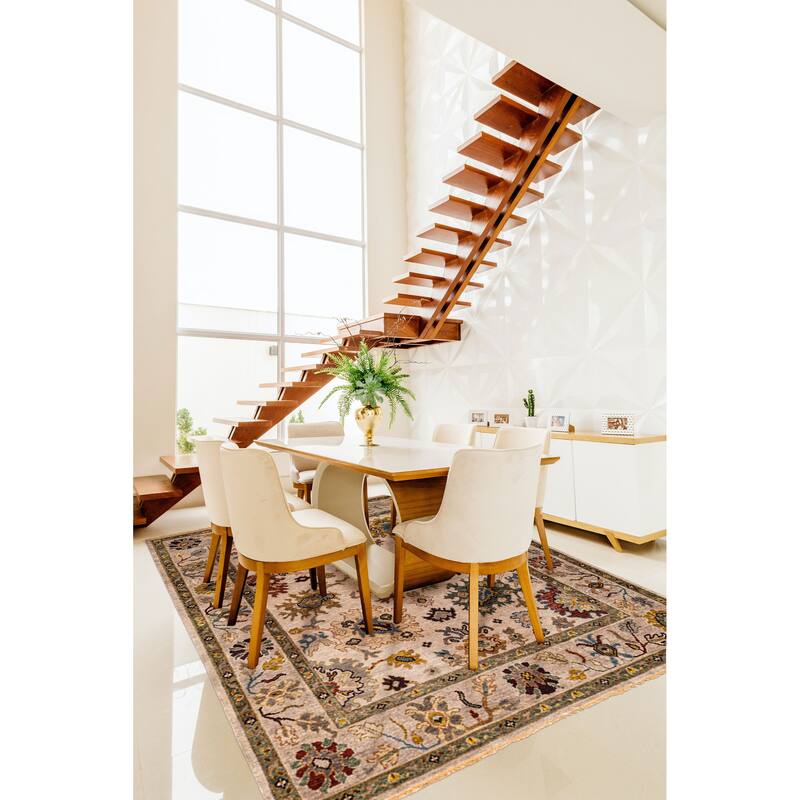 ECARPETGALLERY Hand-knotted Modern Oushak Light Grey Wool Rug - 7'10 x 9'8