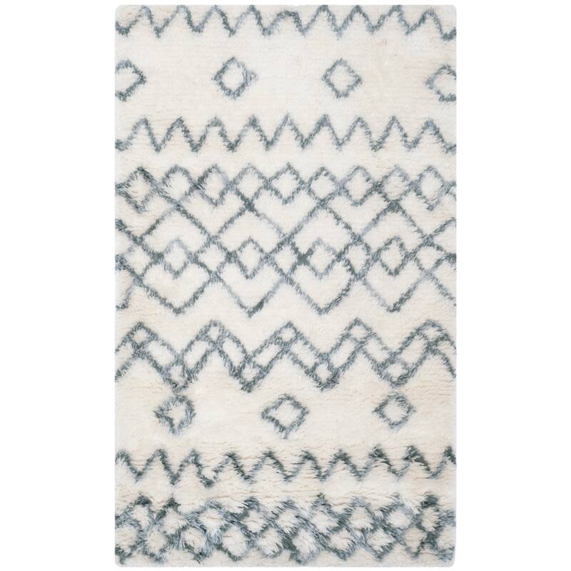 SAFAVIEH Handmade Casablanca Shag Dalma Tribal Wool Rug - 3' x 5' - Ivory/Blue