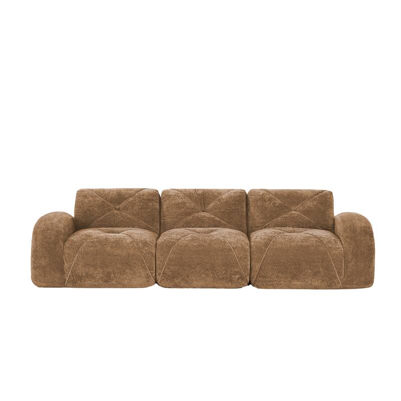 Roomfitters 114 Inch Modular Floor Sofa, Fluffy Plush Sectional with Ottoman, Chocolate