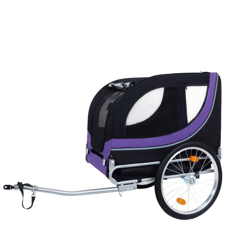 Large Folding Bike Trailer For Dogs - 66lb Capacity All-Terrain Pet Carrier, Durable Steel Frame For Cycling - Purple+Black