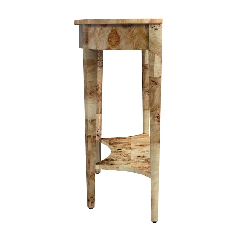 Astor 54"W Burl Wood Demilune Console Table
