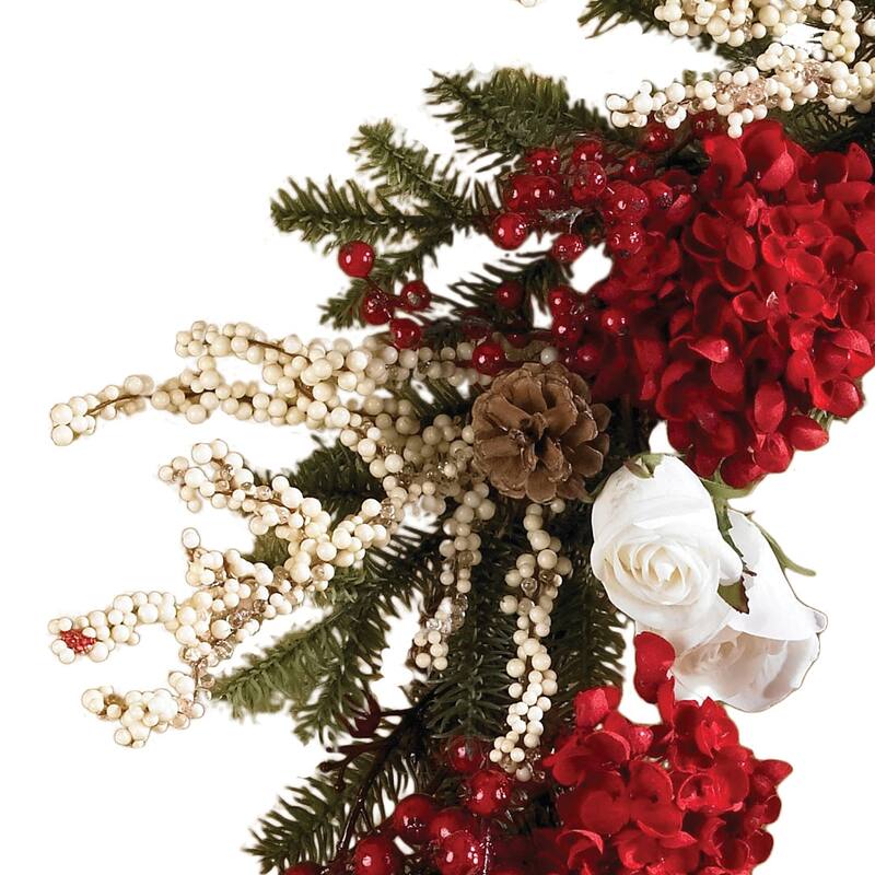 Hydrangea and White Roses Artificial Wreath, 24-Inch, Unlit