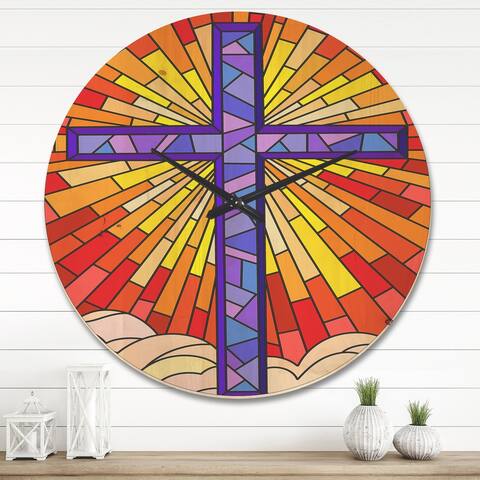 Designart 'Holy Cross Stained Glass Style' Rustic Wood Wall Clock