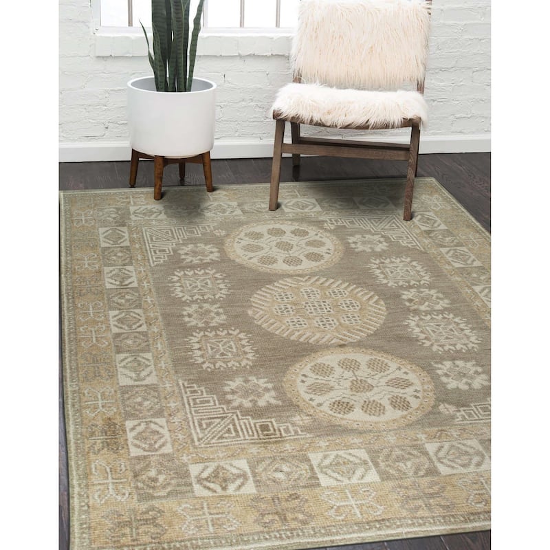 Home Decor EORC Hand-Knotted Wool Khotan Weave Rug, Brown Luxurious & Timeless Area Rug for Adding Warmth and Sophistication