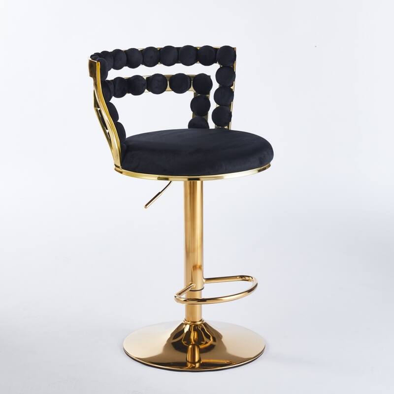 Set of 2 Modern Bar Chair with Golden Color Iron Tube Legs, Soft Cushions and Comfortable Backrest