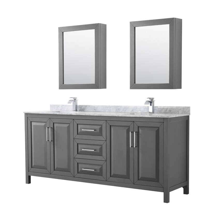 Wyndham Collection Daria 80" Free Standing Double Vanity Set with MDF - Dark Gray / White Carrara Marble Top / Polished - Steel Finish