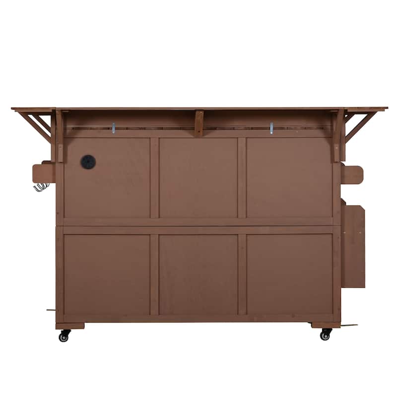 60" Rolling Outdoor Kitchen Island with Stainless Steel Top, Wood BBQ Prep Cart with Wine Rack & Drawers