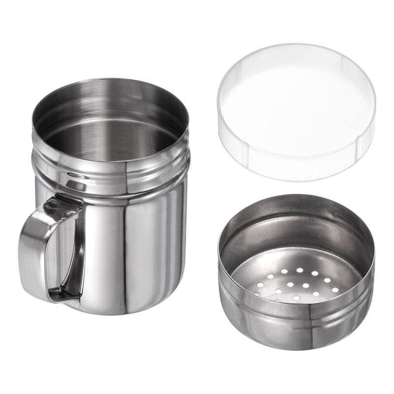 Salt Dredge Shakers Stainless Steel Spice Shakers W Handle and Lid - Silver